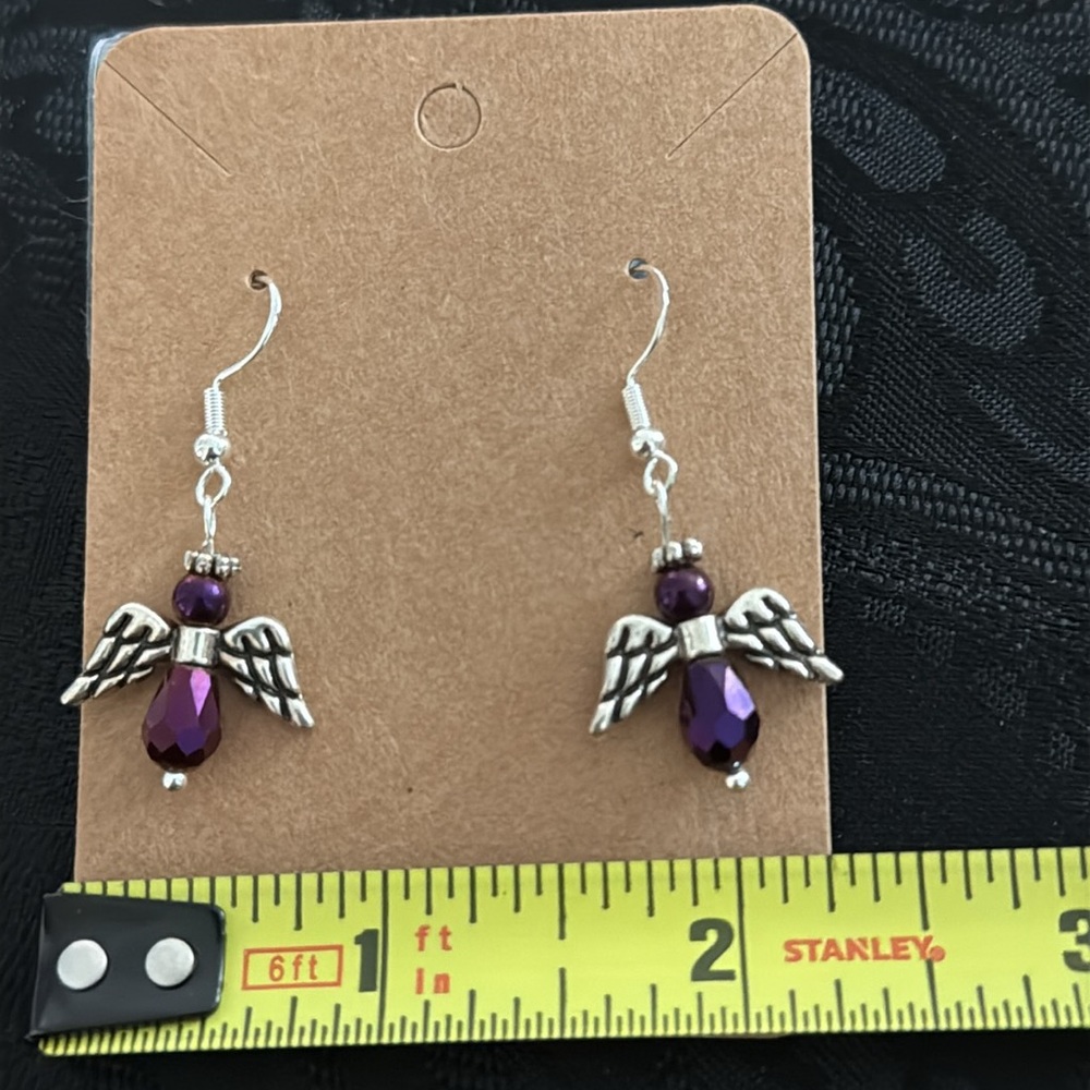 Angel earrings - purple and silver tone - handmade - Picture 6 of 7